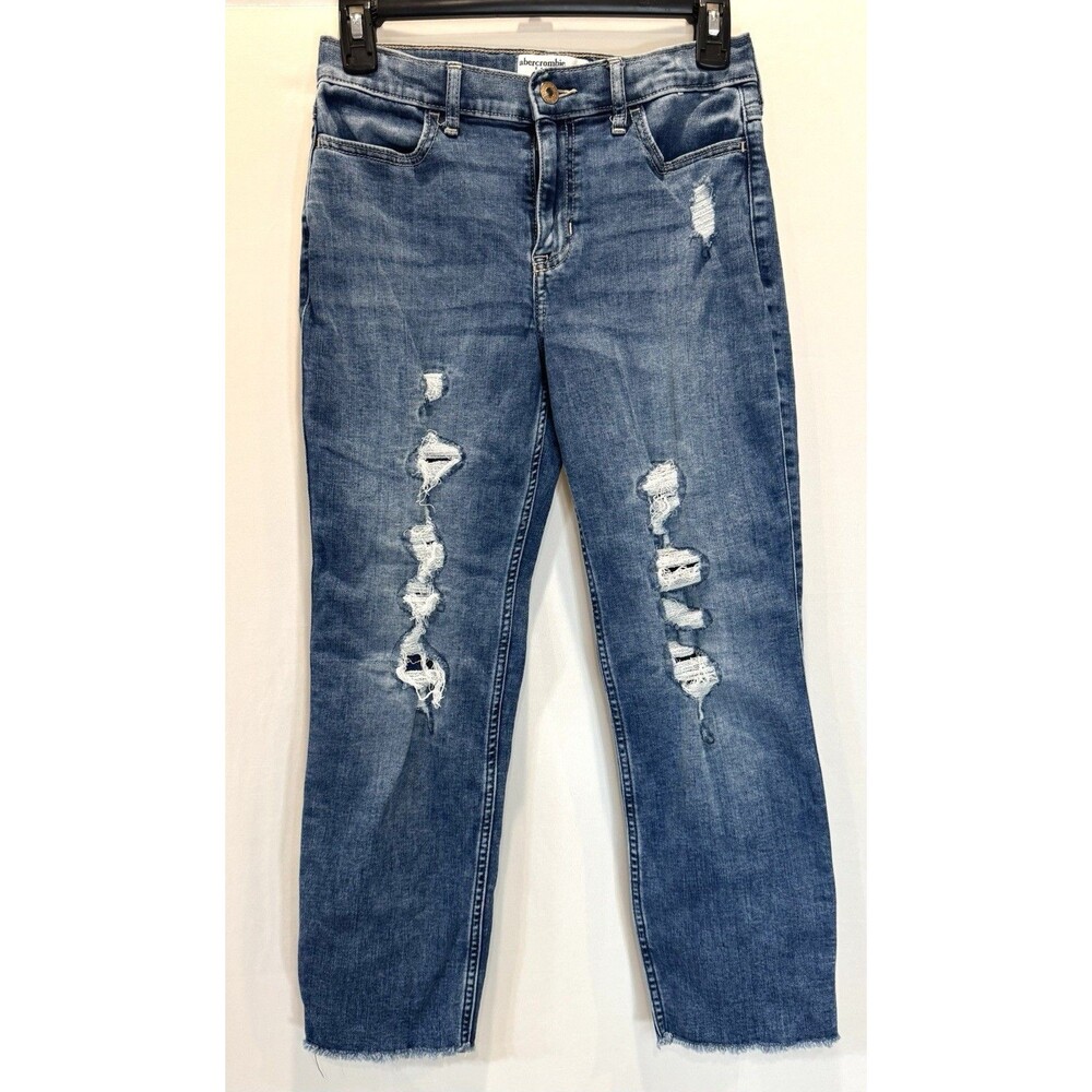 Girls Abercrombie & Fitch Kids Size 13/14 Jeans High Rise Ankle Straight Raw Hem